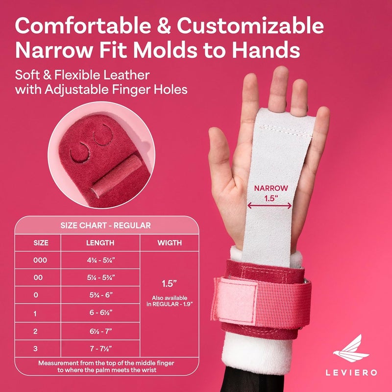 LEVIERO Gymnastics Grips Set Narrow Nippers, Grips for Gymnastics Girls, Dowel Grips with Soft Leather, Hook and Loop Wrist Straps, and Adjustable Finger Holes, for All Ages - Image 4